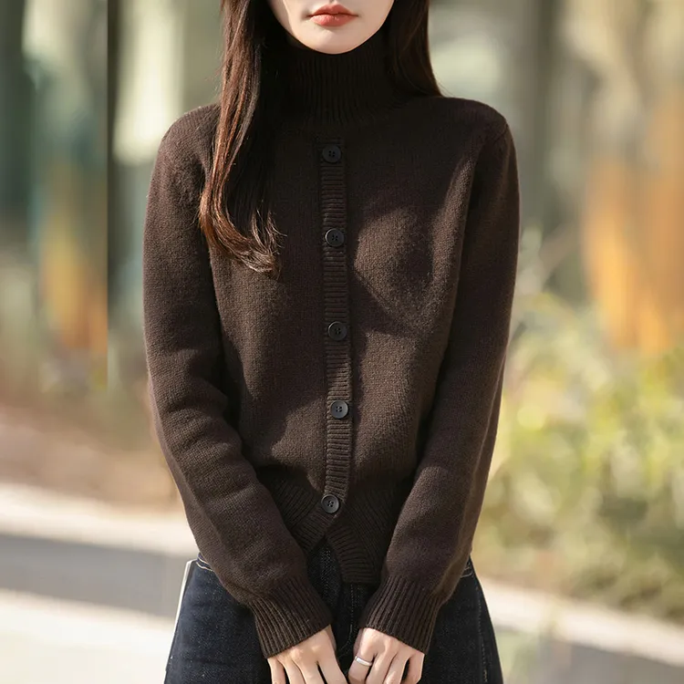 两面穿高领毛衣宽松纽扣设计感长袖秋冬内搭毛衣开衫打底针织衫女