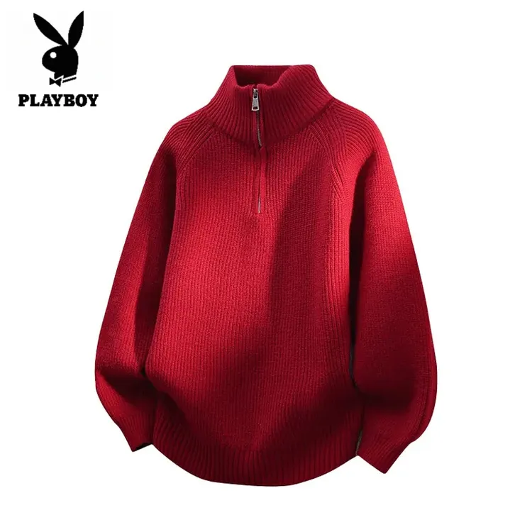 【品牌甄选】花花公子情侣秋冬季半高领毛衣男女时尚宽松潮牌针织衫