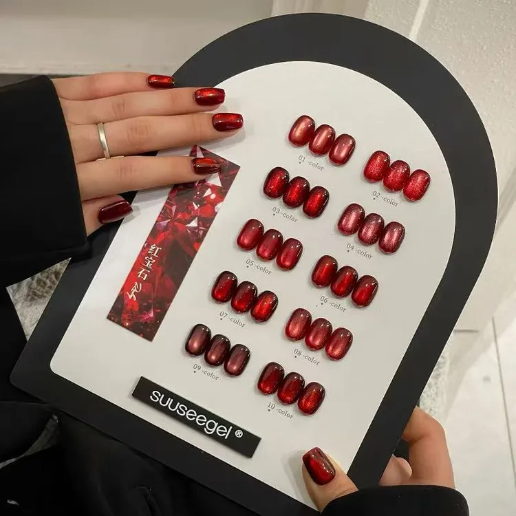 束色红宝石甲油胶秋冬色系彩绘猫眼胶玻璃珠猫眼美甲店专用指甲油
