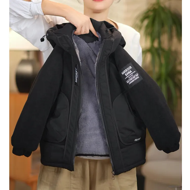 （加绒加厚）休闲风带帽不可拆卸厚款奥粒绒棉服外套男女童中大童冬