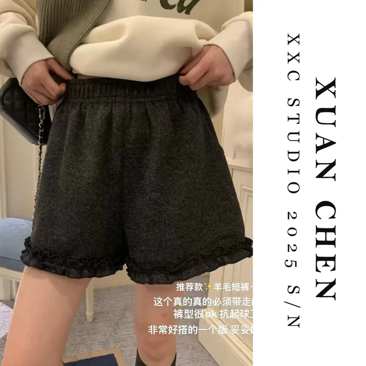 【花季少女】洋气短裤秋冬外穿时尚花边三分裤百搭显瘦靴裤#9160