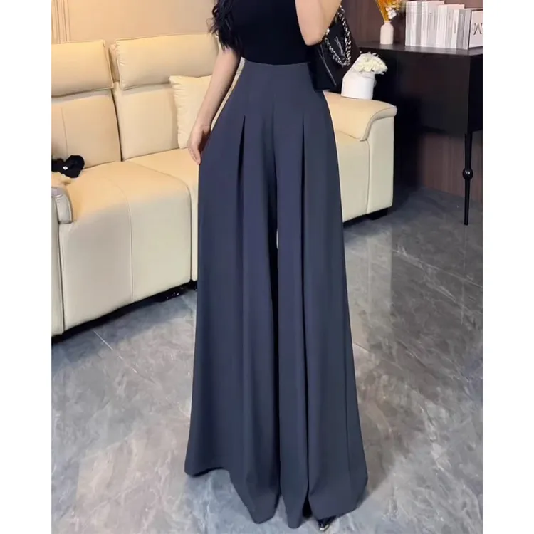 高级感灰色压褶西装裤女秋季薄款2025新款高腰显瘦垂感直筒拖地裤