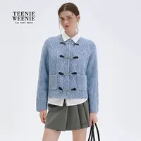 TeenieWeenie小熊女毛针织衫25复古优雅温暖圆领开衫TTCK258TW3A