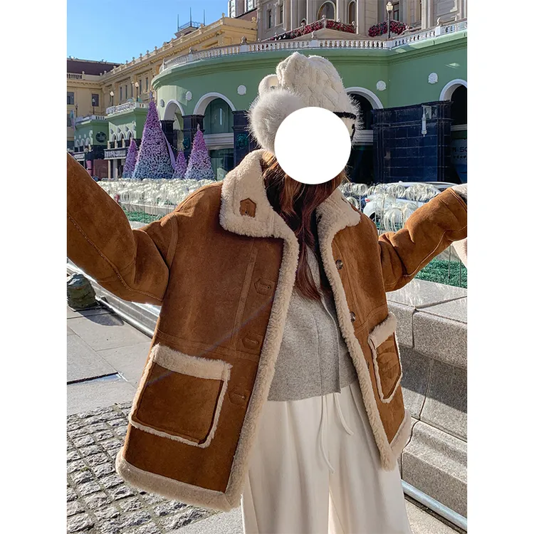 韩版复古羊羔毛外套女2025冬季新款大码胖MM加厚保暖皮毛一体棉衣