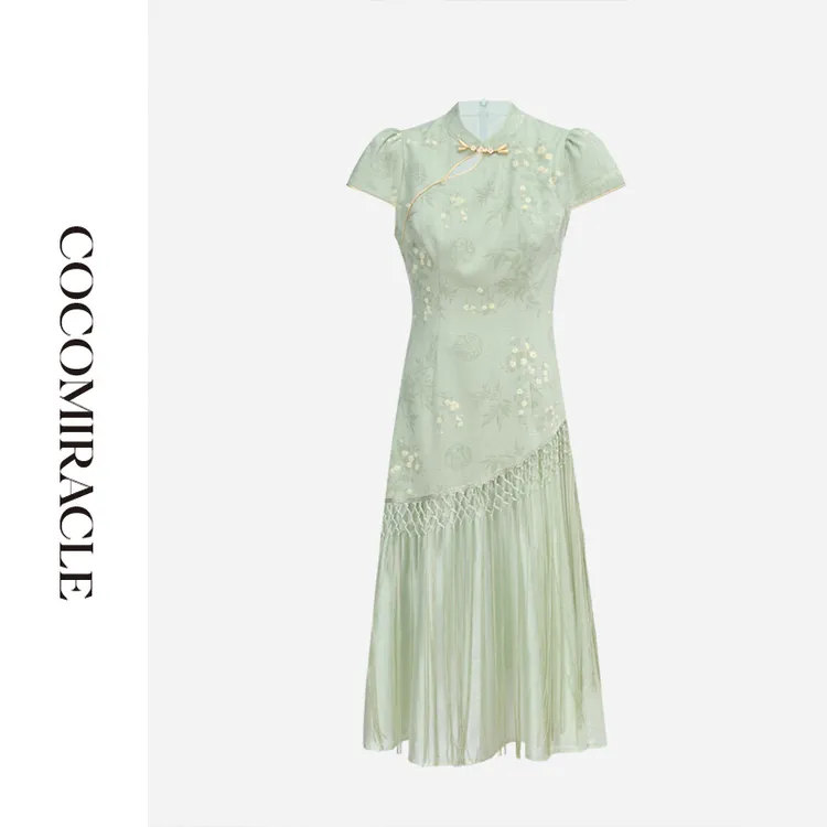 董小姐【青山沉梦】夏季复古国风显瘦网纱拼接旗袍连衣裙Q53LYQ5208