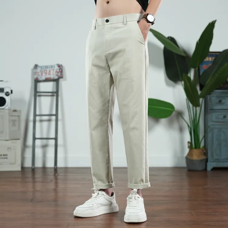 2025新款休闲裤男士夏季薄款修身直筒西裤轻奢百搭九分男生长裤子