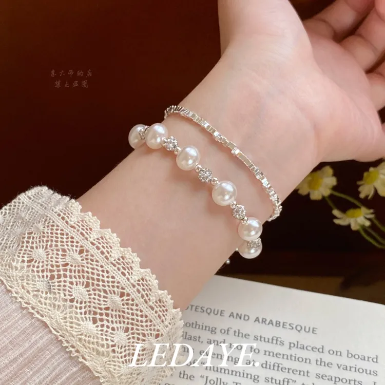 铜合金手链 李大爷的店 钻球间隔珍珠气质小众项链手链百搭