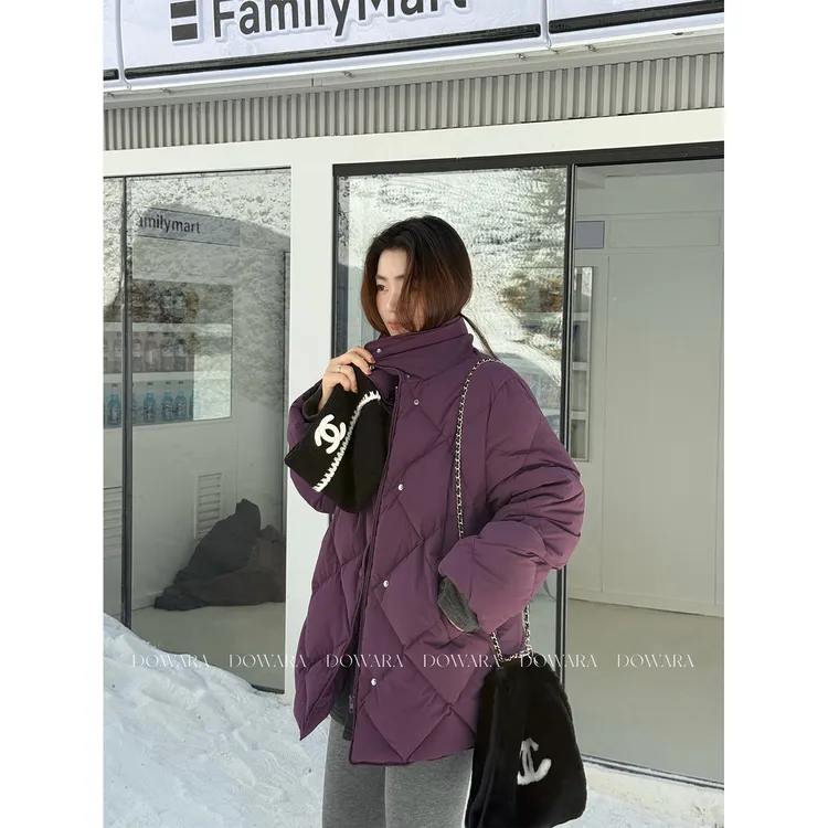 现货大婉酱微胖定制时尚洋气菱格90白鸭绒羽绒服保暖外套冬 0452D