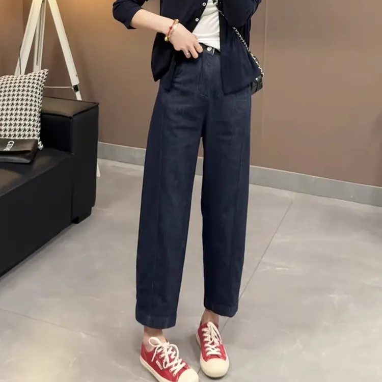 薄款牛仔裤女显瘦直筒裤夏季2025新款梨形身材高腰窄版阔腿九分裤