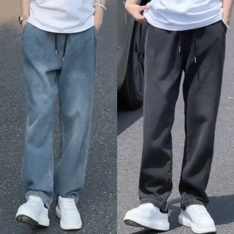 夏新款星空纹牛仔裤男款休闲宽松显瘦百搭潮流大码直筒松紧腰