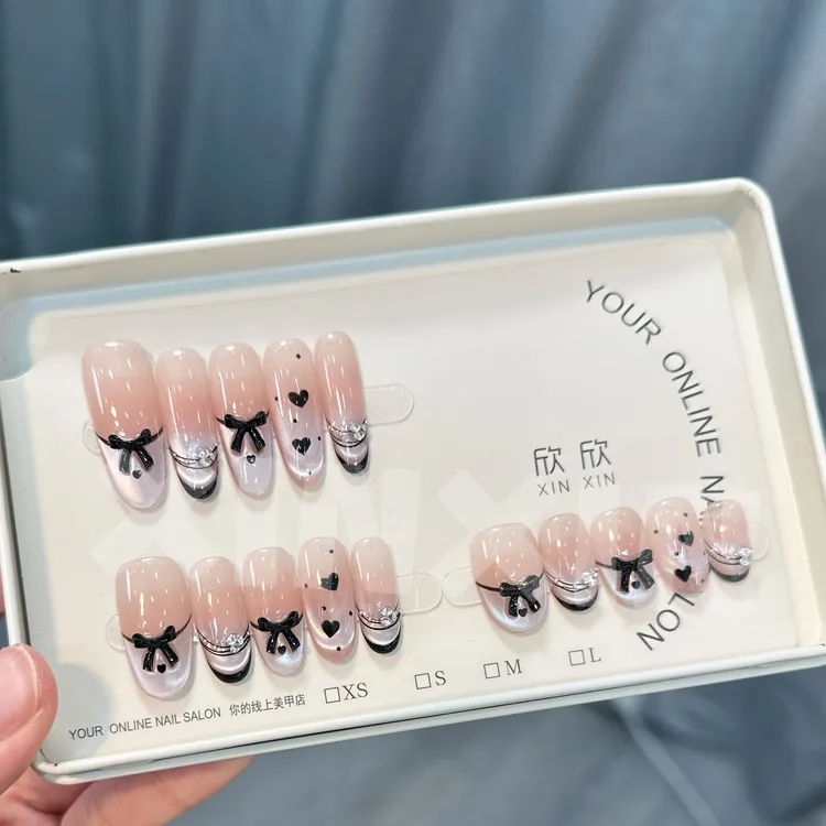 暗黑风爱心蝴蝶结- painted clear bow 纯手工穿戴甲 10片装