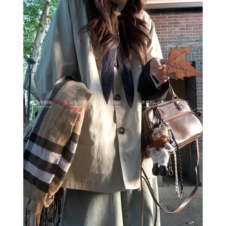 【乌冬自制】“暮秋信笺”帽子可拆卸中长款早秋风衣100%棉～