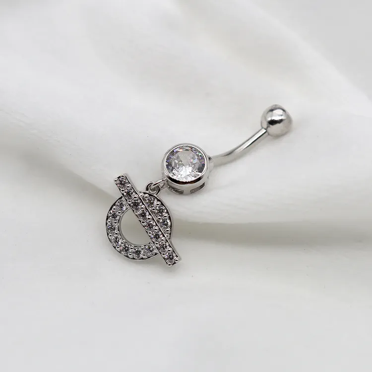 925银银制品 高级感锆肚脐钉S925纯银圆环造型时尚个性脐钉1.6mm