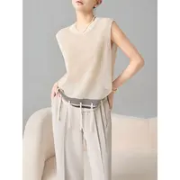 老敏哥 亚麻轻盈呼吸感  舒适镂空流苏针织松弛无袖背心女 W25081