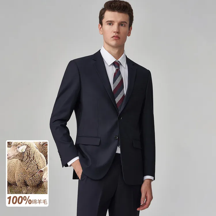 【绵羊毛】罗蒙西服套装男时尚保暖男士套装商务休闲西装上衣+裤