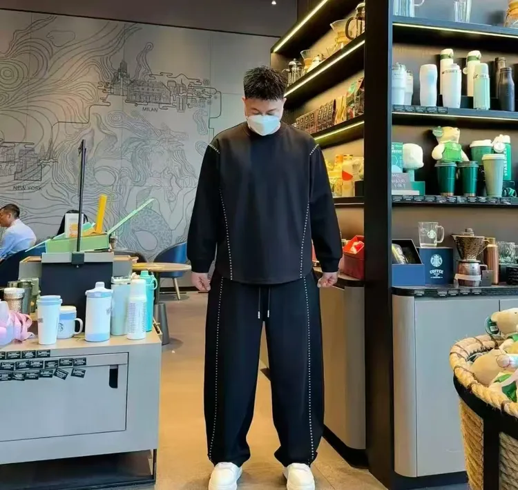 秋季新款宽松版男士卫裤百搭拉链领潮卫衣简单干净套装情侣两件套
