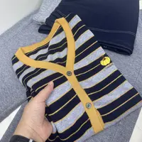 杨姐家 新款南瓜刺绣条纹ｖ领开衫 针织毛衣女款上衣 百搭洋气显瘦