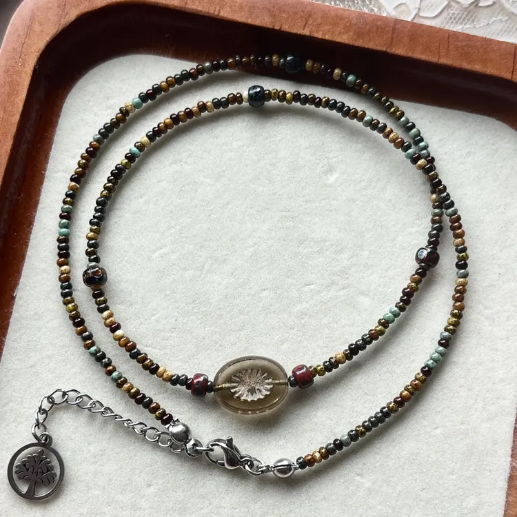 钛钢琉璃项链 原创手工捷克琉璃进口米珠串珠项链锁骨链百搭复古