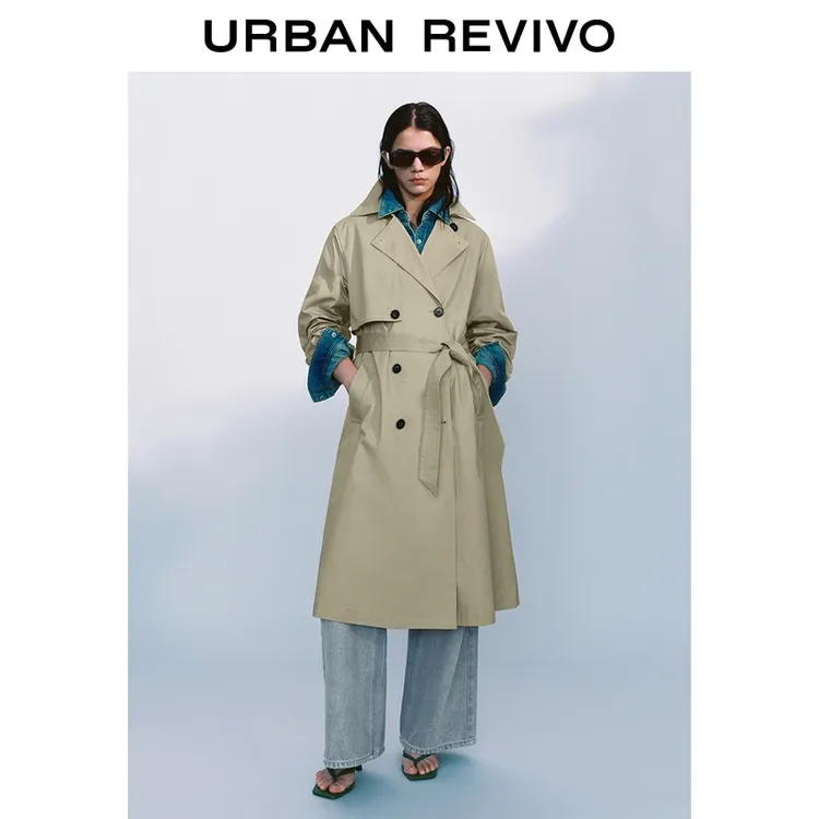 UR2025秋季新款女装气质双排扣腰带风衣外套UWM150045+