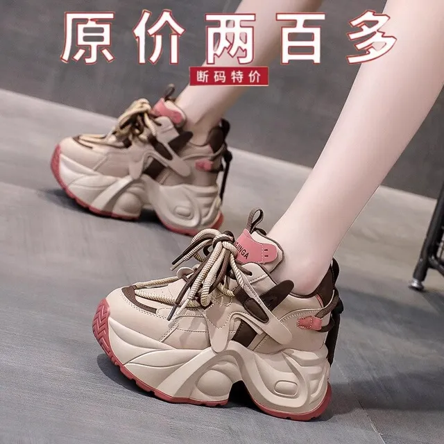 红青蜓真皮老爹鞋女2025秋冬季新款百搭厚底内增高女鞋运动休闲 