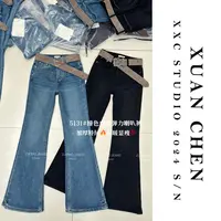 【修身喇叭裤】2025显瘦时尚加厚保暖弹力撞色牛仔喇叭裤#3951