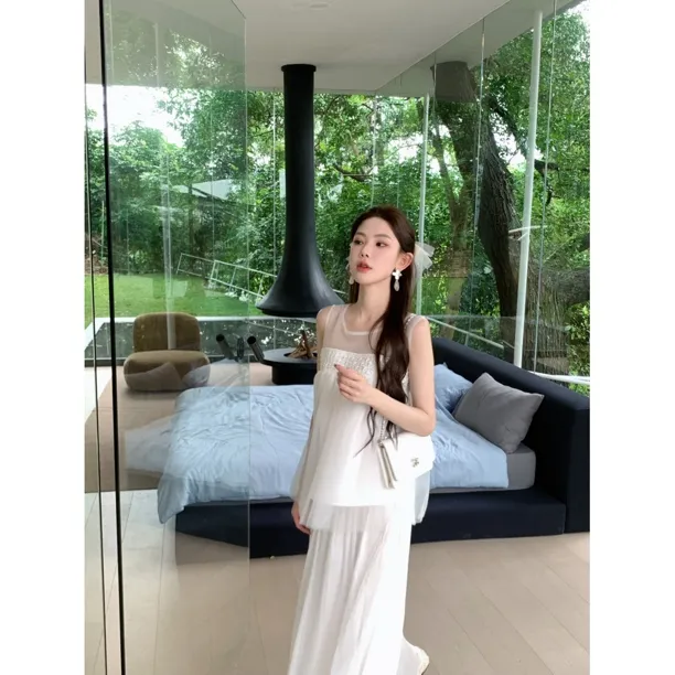 赵小小【栀子花开~】夏季网纱背心圆领无袖纯欲风甜美上衣女21296
