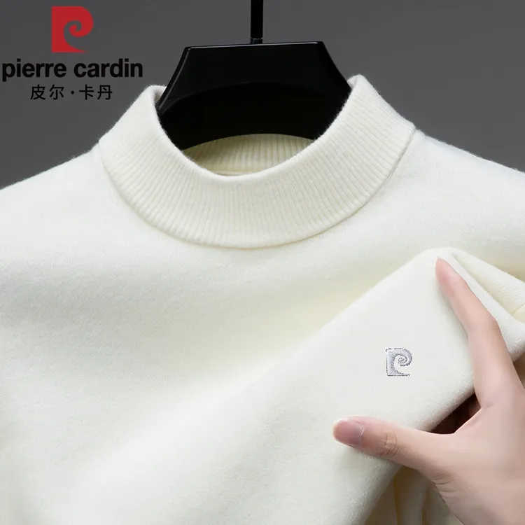 皮尔卡丹男士羊毛衫秋冬季半高领加厚纯色毛衣宽松休闲打底羊毛衫