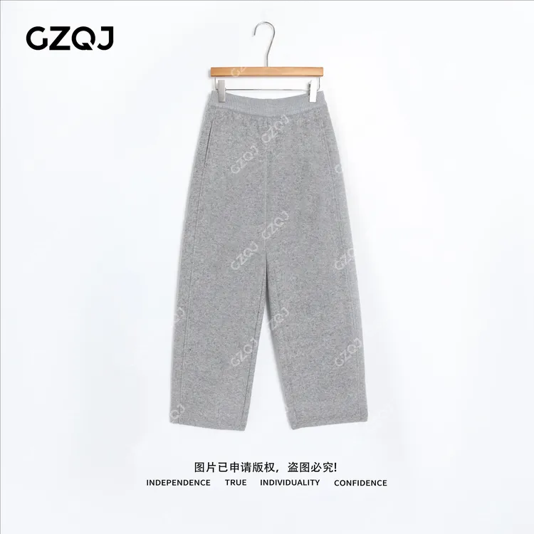 老琴私服【雾都漫游】慵懒风加绒加厚绵羊毛松紧直筒裤子女冬 35191
