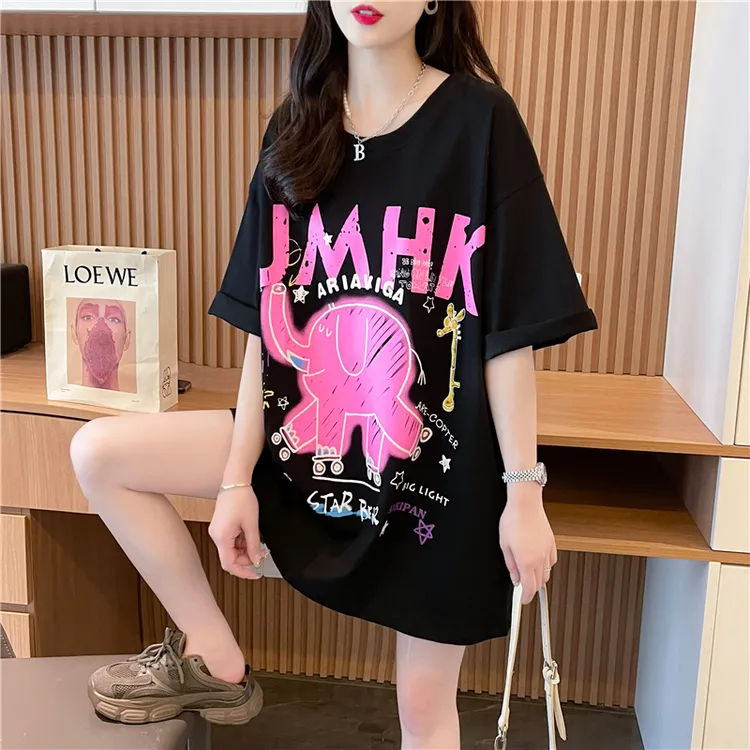 200克100棉后包领纯棉t恤女大码