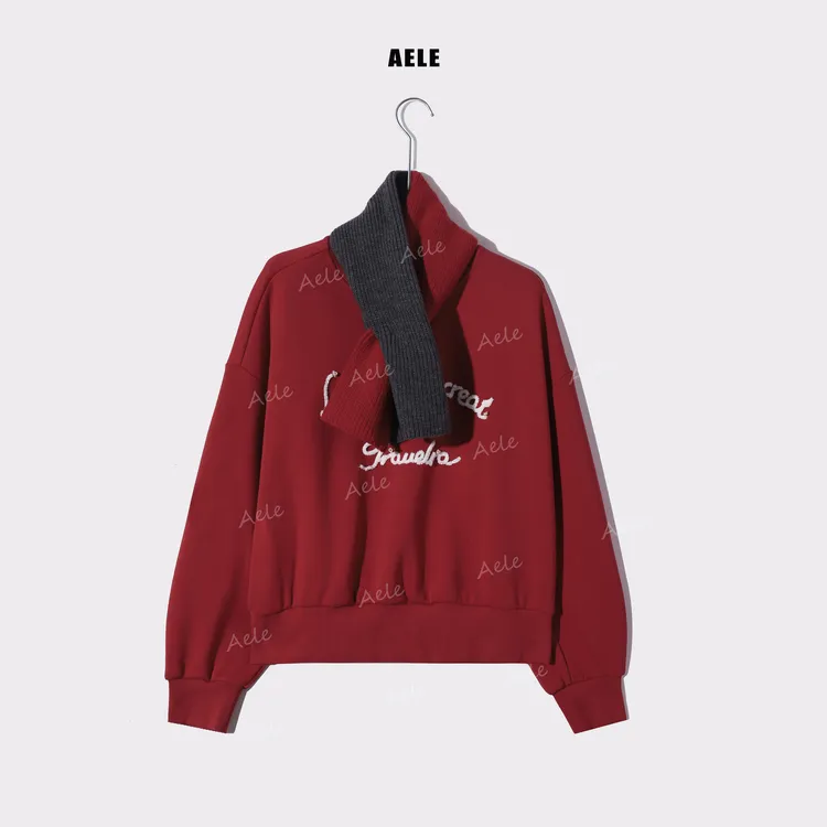 AELE围脖搭配宽松显瘦卫衣女翻领字母休闲时尚上衣 V855 3963 AD