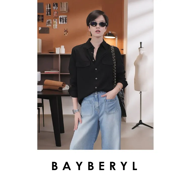 BAYBERYL老贝乔妹*重磅真丝双口袋顺滑通勤夏衬衫9NCY5E3024