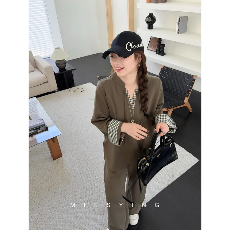 应小姐【格调绮梦】微胖大码秋款显瘦宽松设计感卫衣上衣+长裤套装
