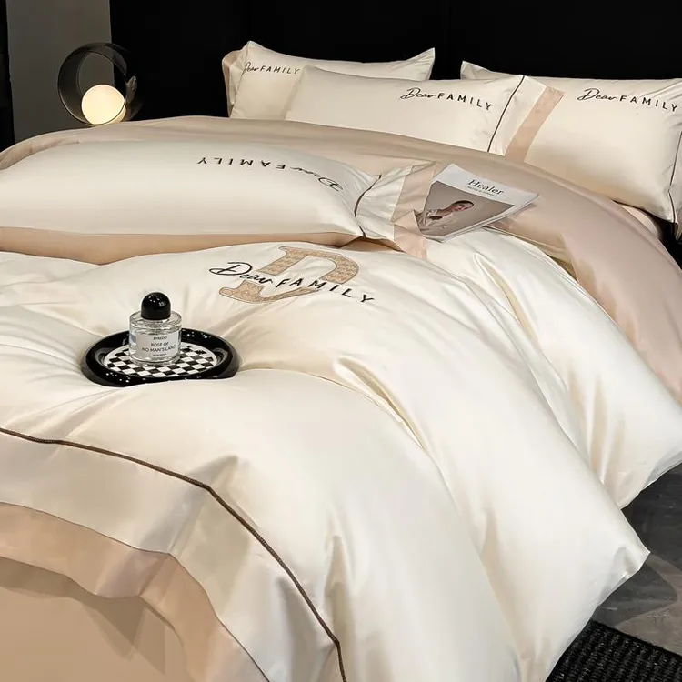 轻奢高级感120支全棉四件套纯棉刺绣被套床单床笠四季款床上用品4