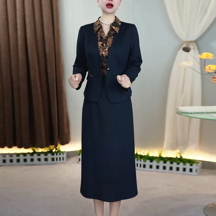高档小西装外套衬衣连衣裙两件套女2025年秋季新款妈妈时尚套装裙