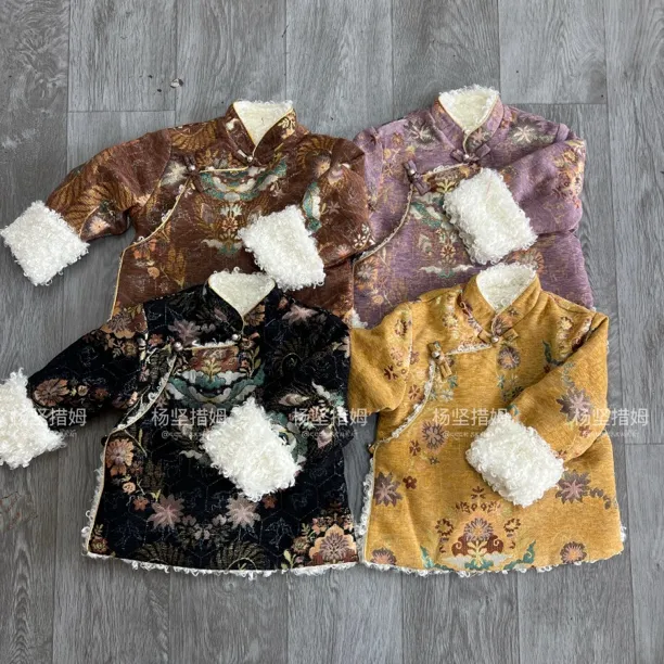 儿童男女新款宝莉花加绒保暖秋冬新款棉衣外套藏式加厚