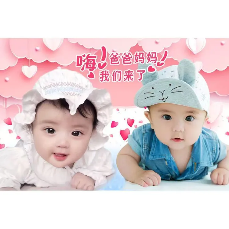 龙凤胎宝宝怀孕墙贴画求子送子图助孕备孕可爱男女双胞胎照片海报