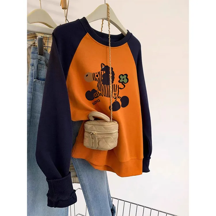 插肩袖初秋卫衣外套女设计感小众宽松大码慵懒风无帽套头上衣