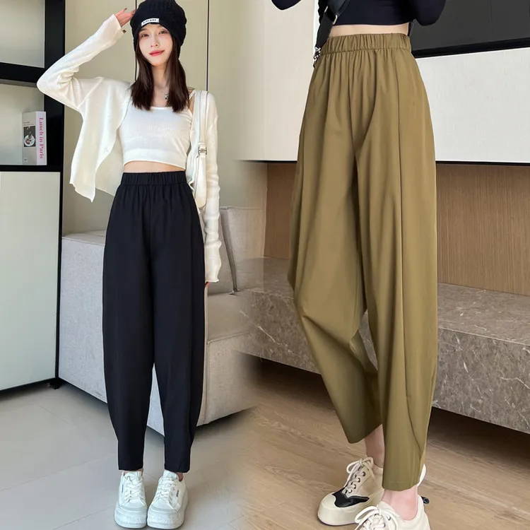 大码冰丝速干裤女夏季薄款2025年新款灯笼防蚊防晒裤胖mm萝卜哈伦
