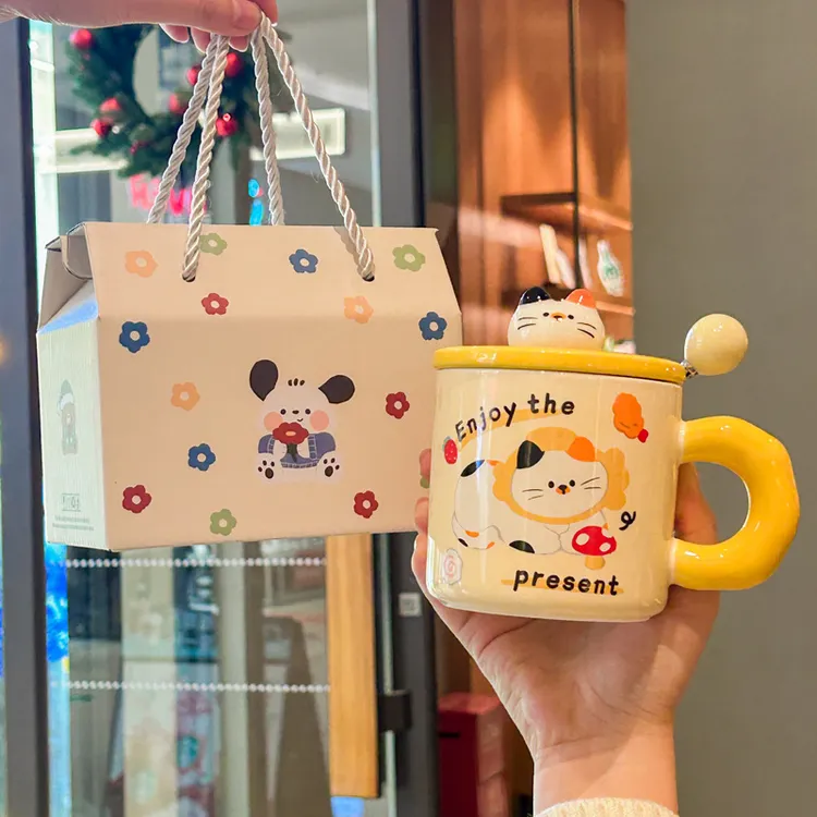 送女生生日礼物奶fufu猫咪马克杯高颜值陶瓷杯带盖闺蜜伴手礼礼品