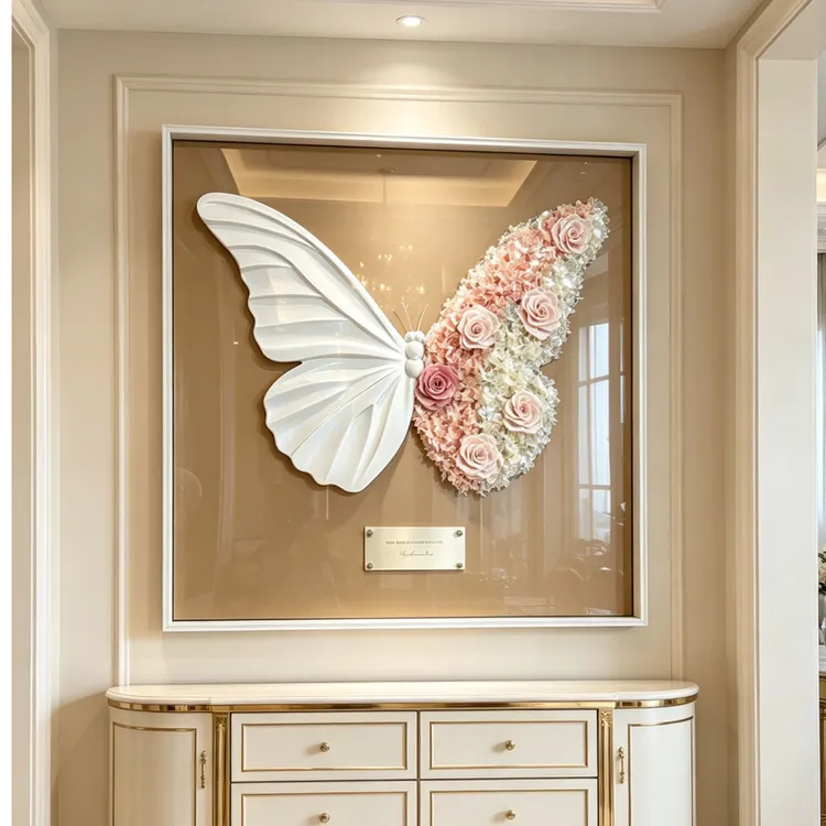 【蝴蝶之翼】轻奢木雕永生花立体装饰画奶油风客厅玄关高级感挂画