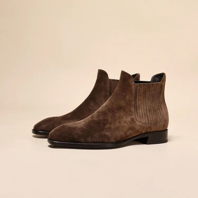 【双十一好物-琴底】男爵世家反绒皮切尔西靴方头复古男士真皮短靴