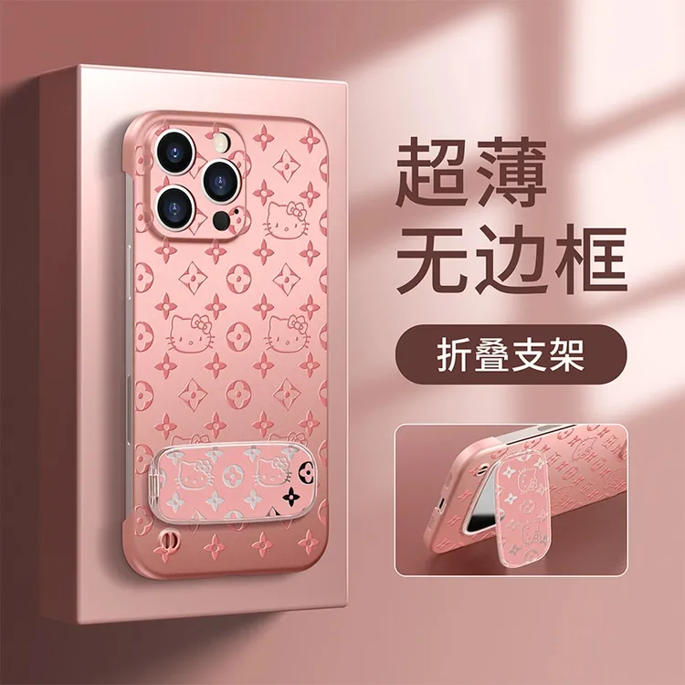 花纹kt猫适用苹果15华为oppo/vivo小米iPhone16无边框支点手机壳