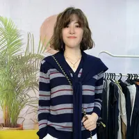 早秋披风长袖针织毛针织衫撞色条纹衫韩版条纹毛衣时尚