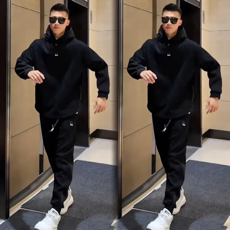 春秋新款潮牌连帽卫衣卫裤两件套痞帅高级感痞帅男装一整套