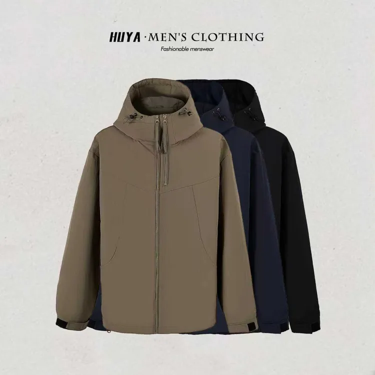 虎牙兄弟外套男款2025冬爆款户外软壳机能感防风连帽棉服 H9902-1