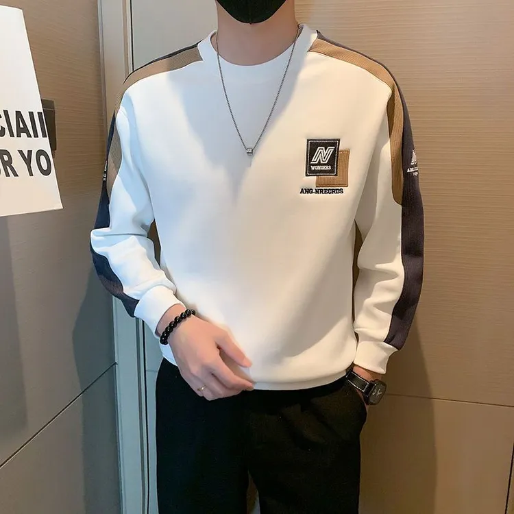 圆领长袖不缩水潮秋冬刺绣百搭美式男青少年印花卫衣韩版休闲潮流
