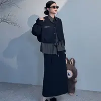 FY202早秋新款韩版百搭半身裙后开叉半裙百搭抽绳松紧腰