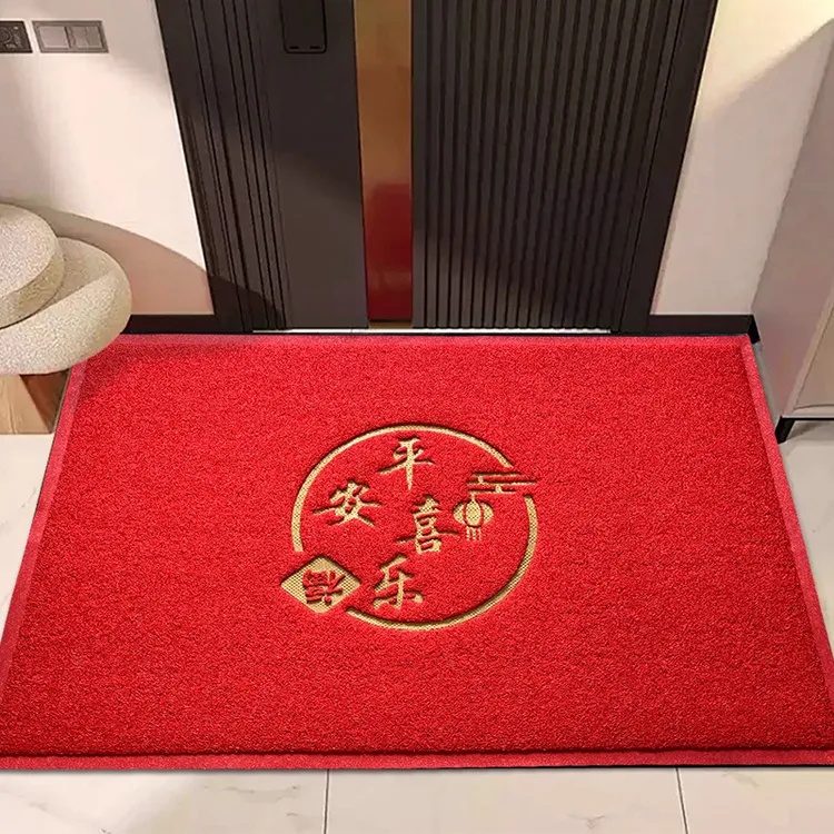 大门平安喜乐烫金丝圈脚垫入户门地垫进门家用门垫子玄关防滑地毯