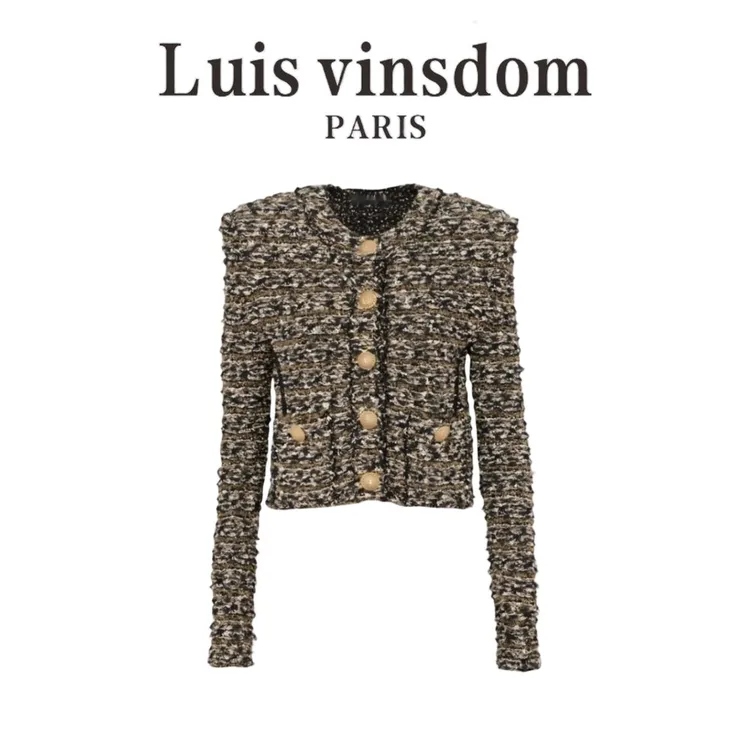 春季新款轻奢名媛气质百搭圆领上衣小香风粗花呢短款上衣女外套