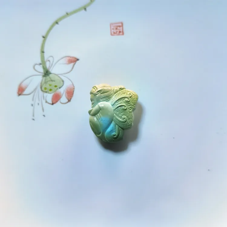 绿松石蝴蝶仙子纯手工精雕可爱款炫彩时尚大气上档次百搭